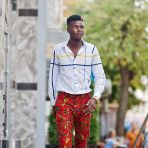 African Print Trouser - Red Kampala Solid