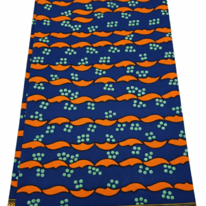Veritable Wax Print Ankara Wrapper Fabric, Blue and Orange patterns