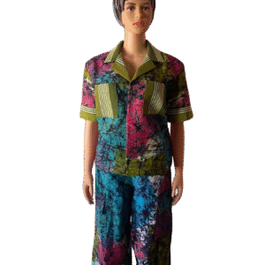 African print maxi female shirt and trouser - Blue / Pink splutter