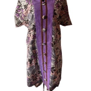 African Print Ankara Dress - Peach & Purple Leaf Pattern Design