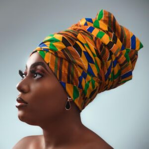 African headwrap - Orange & Yellow Kente Material