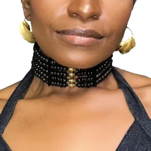 Nubia Beaded African Choker | Black Wood and Brass Bead Choker