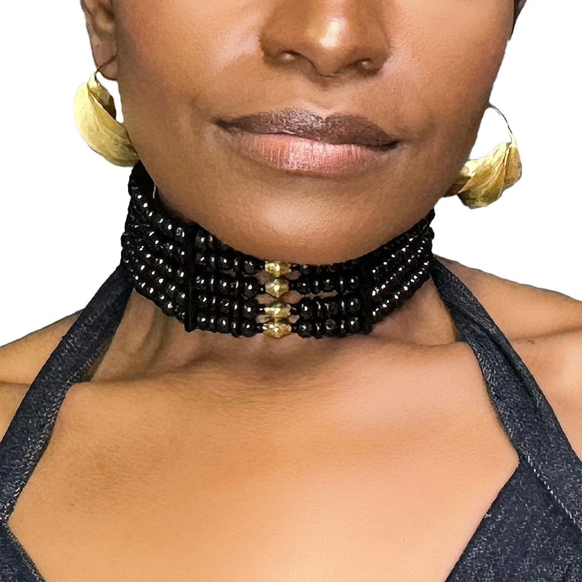 Nubia Beaded African Choker | Black Wood and Brass Bead Choker
