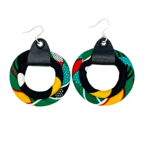 Small Green Kente African Hoop Earrings