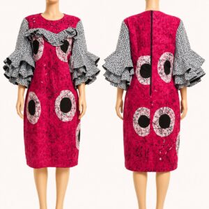 Magenta Bullseye Adire Ruffle Sleeve Fabric