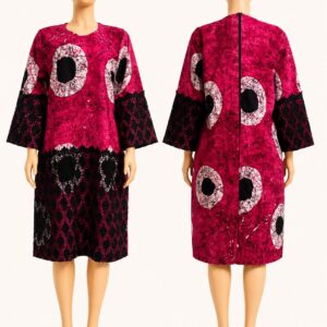 Magenta Bullseye Adire Lace Panel Fabric