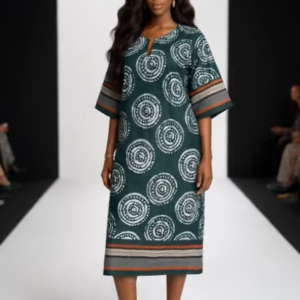 Forest Green Circle Adire Batik Fabric