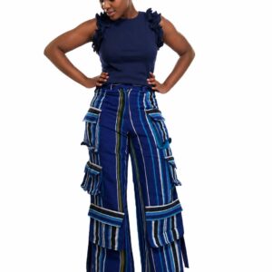 Cobalt Aso Oke Cargo Wide-Leg Fabric