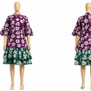 Plum Emerald Floral Block Batik Dress Fabric