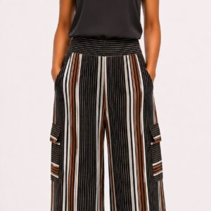 Noir Stripe Cargo Wide-Leg Fabric