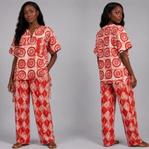 Coral Circle Geo Mix Batik Co-ord Fabric