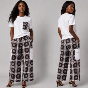Mono Grid Cargo Batik Wide-Leg Fabric
