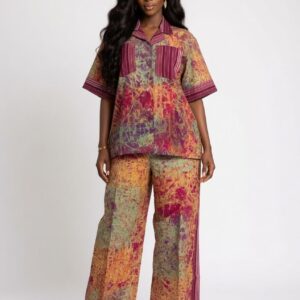 Sunset Maroon Stripe Trim Batik Co-ord Fabric